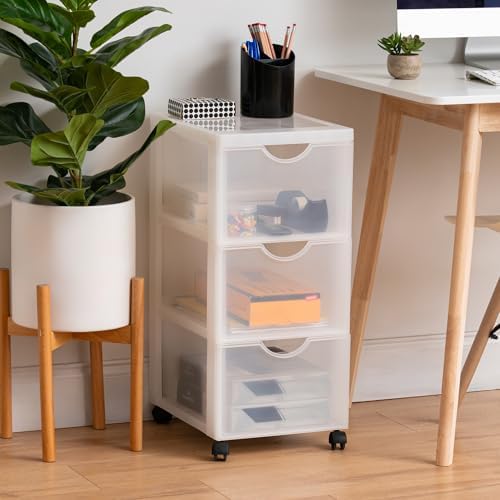 Ohyama, Plastik saklama kulesi, 15 litrelik çalışma masası çekmecesi, tekerlekli, DDDC-303, beyaz, ergonomik sap G 37,5 x D 29 x Y 61,5 cm