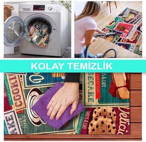 Dizayn Krizan Kadife Pamuk Tabanlı Yıkanabilen Kaydırmaz Antibakteriyel Mutfak Halısı 100x200