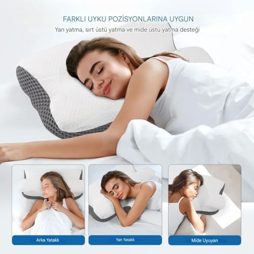 Alternative view of Boyun Desteği için Ultra Fıtık Ağrı Giderici Soğutma Yastığı, Ayarlanabilir Servikal Yastık Rahat Uyku, icin Ergonomik Konforlu Hafızalı Köpük Yastıklar Kırışık giderici (BEYAZ GRİ)