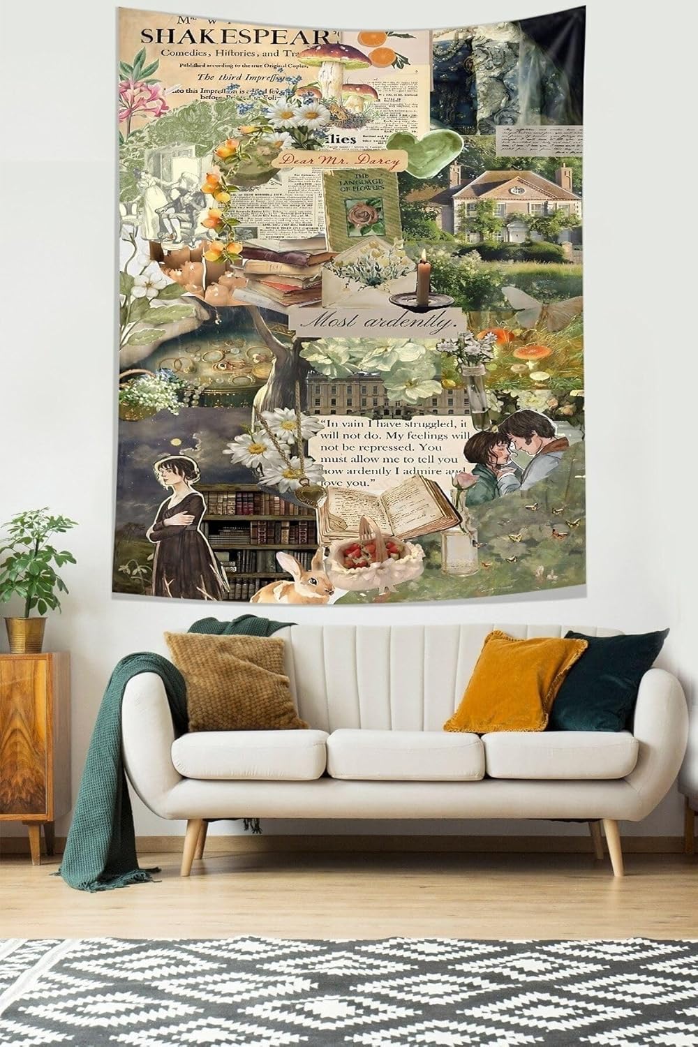 Alternative view of Pelangi Çiçekler Ve Yaşam Desen Leke Tutmaz Kumaş Duvar Örtüsü Duvar Halısı Tapestry PNTR061, 70 x 100