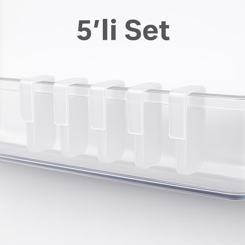Çok Amaçlı Buzdolabı Raf Ayırıcı 5’li Set, Şeffaf Plastik Düzenleyici Aparat, İçecek ve Sos Şişesi Organizer
