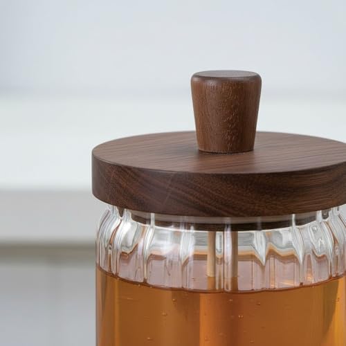 Alternative view of AmberHaus 450 ml Akasya Ahşap Kapaklı ve Kaşıklı Cam Bal Kavanozu - Vakumlu Kahvaltılık Bal, Reçel ve Pekmez Saklama Kabı - Sofralar İçin Doğal Cam Sunumluk