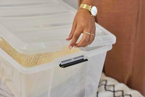 Ohyama, Saklama kutuları, saklama kutusu, çok fonksiyonlu, 4'lü plastik kutu seti, 60 l, kapak, ergonomik sap, ofis, ev – DDNTB-60 - şeffaf