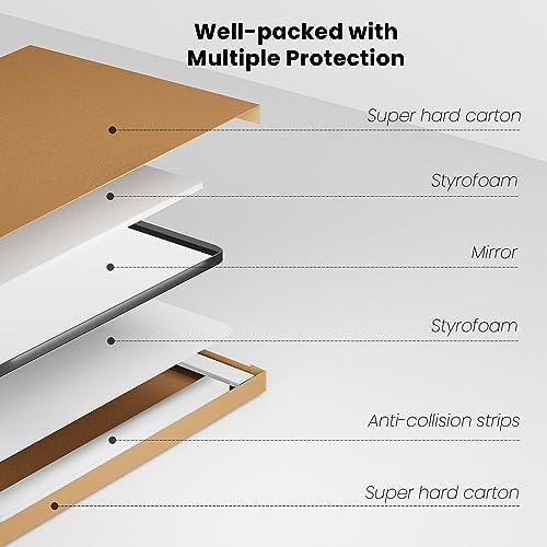 JISOSO Siyah Banyo Aynası 40X75 cm, Duvar için Siyah Metal Çerçeveli Ayna, Temperli Camlı Yuvarlak Dikdörtgen Mat Banyo Vanity Aynası, Paslanma Önleyici, Yatay/Dikey