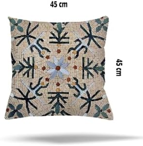 Alternative view of Pelangi Çiçekli Mozaik Kilim Etnik Desen Gizli Fermuarlı Yastık Kılıfı Kırlent Kılıfı Koltuk Yastık Kılıfı, Koyu Yeşil-Bej 45 x 45