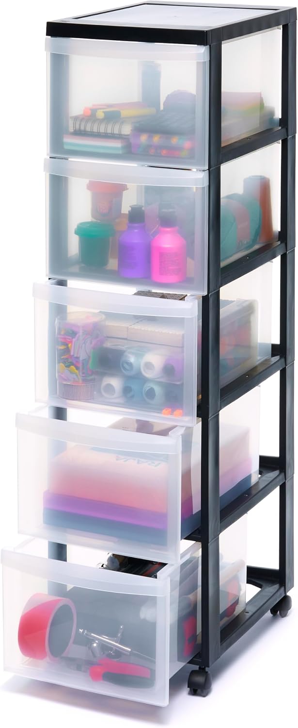 Alternative view of Ohyama, Plastik Çekmeceli Saklama Ünitesi, Plastik Saklama Çekmeceleri, A4 Formatı ve 4 Tekerlek, Y100,5 cm/5 Çekmece, BPA İçermez, Siyah, G40 x D29 x Y100,5 cm, DC-305
