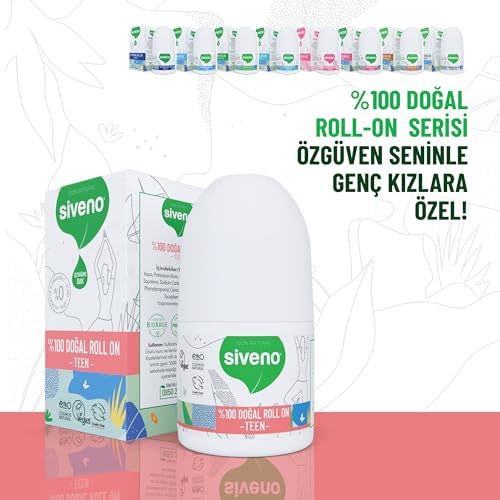 Siveno%100 Doğal Roll-On Teen Genç Kız Deodorant Ter Kokusu Önleyici Bitkisel Lekesiz Vegan 50 ml