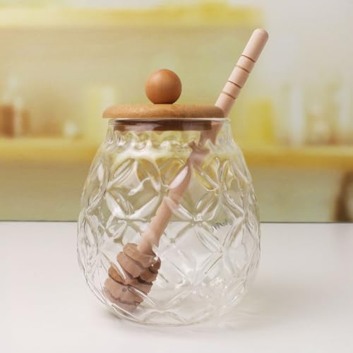 Bambu Kapaklı Cam Bal Kavanozu – 350ml | Kaşıklı & Şık Sunum Kavanozu | Doğal Ahşap Kapaklı Cam Bal Saklama Kabı
