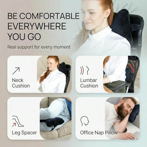 aeris Auto-boyun yastıkları ile ayarlanabilir bant ve taşınabilir çanta – Premium için boyun yastığı Rueckstellschaum, hareket halindeyken, in uçaklar, otobüs, boyamaya kadar – Çıkarılabilir, Waschmaschinenfester Siyah Plueschbezug lüks Velours
