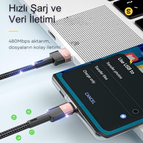 Essager 3 Metre 7A 66W USB to Type-C Süper Hızlı Şarj ve Data Kablosu,Süper Dayanıklı Akım ve Isı Korumalı