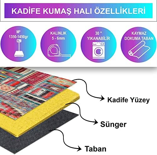 Dizayn Brandi Desenli Kadife Pamuk Tabanlı Yıkanabilen Kaydırmaz Antibakteriyel Salon Halısı 160x230