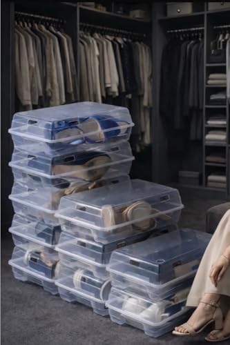 Alternative view of 10 Adet Şeffaf Ayakkabı Kutusu – İstiflenebilir Ayakkabı Düzenleyici Organizer, Kapaklı Plastik Ayakkabı Saklama Kutusu, Hava Kanallı (41 Numaraya Kadar)