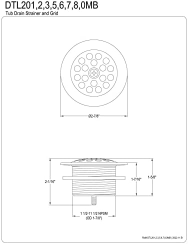 Alternative view of Brass DTL205 Küvet Tahliye Süzgeci ve Izgara, Yağ Ovuşturdu Bronz