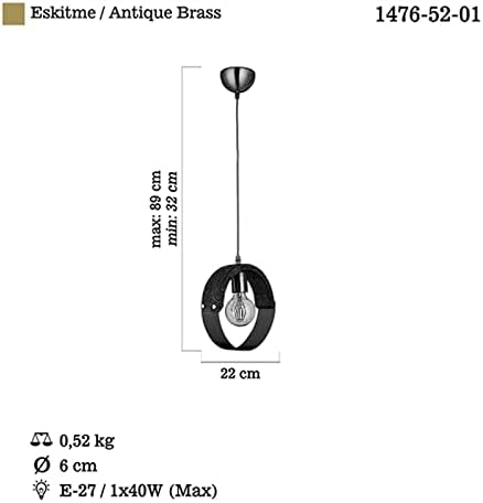 Maya Tekli Ahşaplı Antik Avize 1 X E27