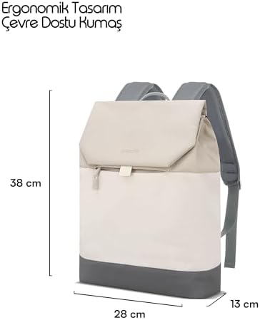 Zen Eco MCE-1305 Sırt Çantası - Çantası, Hırsızlığa Karşı Koruma, Küçük, Mini, 13-14 inç Laptop, Günlük ve İş Kullanımı, Şık Tasarım, Üniversite ve Okul İçin, Bej