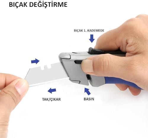 WP213015 Ağır Hizmet Alüminyum Gövde Otomatik Geri Çekilebilir Rötuş Maket Bıçağı + 5 Adet Yedek Bıçak - Görsel 3