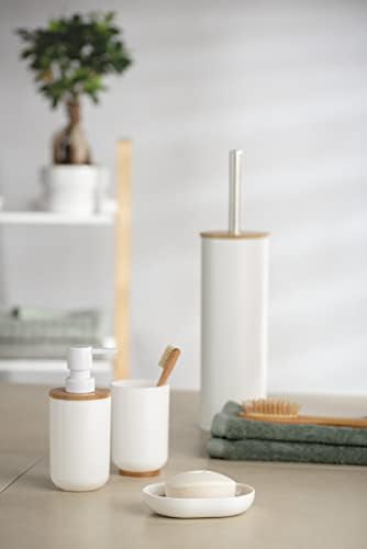 Alternative view of Posa sabunluk, sıvı sabun, losyon veya deterjan için doldurulabilir pompalı dağıtıcı, sürdürülebilir bambu desenli beyaz plastik, (G x Y x D): 7 x 16,5 x 8 cm, kapasite yaklaşık 330 ml