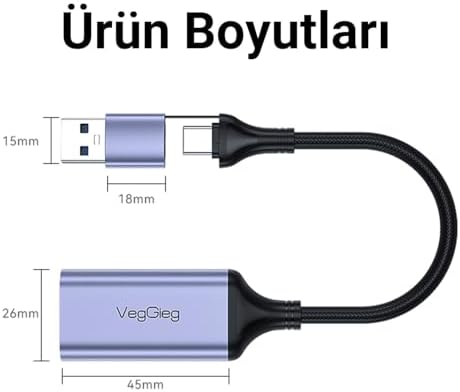 1080P 60Hz HDMI Video Capture Card USB 3.0 ve Type-C Görüntü Yakalama Kartı