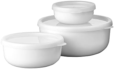Lumina saklama kutusu, 3 parçalı set, buzdolabı, derin dondurucu, buharlı pişirme ve mikrodalga fırın için kapaklı saklama kapları, 250 ml, 750 ml ve 1500 ml – beyaz