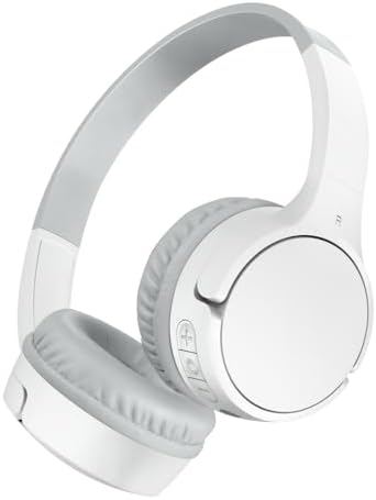 SoundForm mini kablosuz çocuk kulaklığı, entegre mikrofonlu ve eğlenceli çıkartmalı, 30 saat oynatma – ders, tatil,, iPad, Galaxy için kulak üstü kulaklık, beyaz