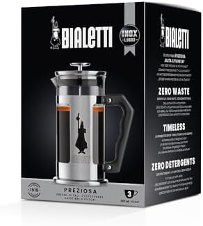 Alternative view of - Preziosa French Press: Yaklaşık 350mL kapasiteli kahve hazırlayıcı - 18/10 Paslanmaz Çelik Gövde - Bulaşık Makinesinde Yıkanabilen Borosilikat Cam Sürahi - Paslanmaz Çelik Filtre Sistemi