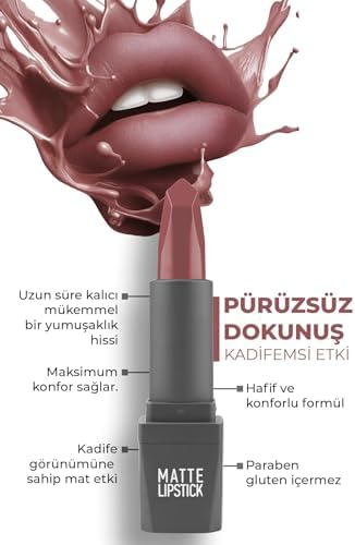 Yoğun Renk Veren Uzun Süre Kalıcı Nemlendirici Kadifemsi Mat Ruj - Lipstick 408 Spicy Rose