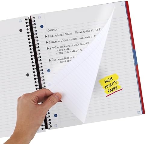Five Star Spiral Defter + Çalışma Uygulaması, 3 Konu, Kolej Çizgili Kağıt, Spiral Korumalı İleri Defter, Hareketli Sekmeli Bölücüler ve Genişleyen Cepler, 8-1/2 "x 11", 150 Yaprak, Ateş Kırmızısı (73134) - Görsel 3