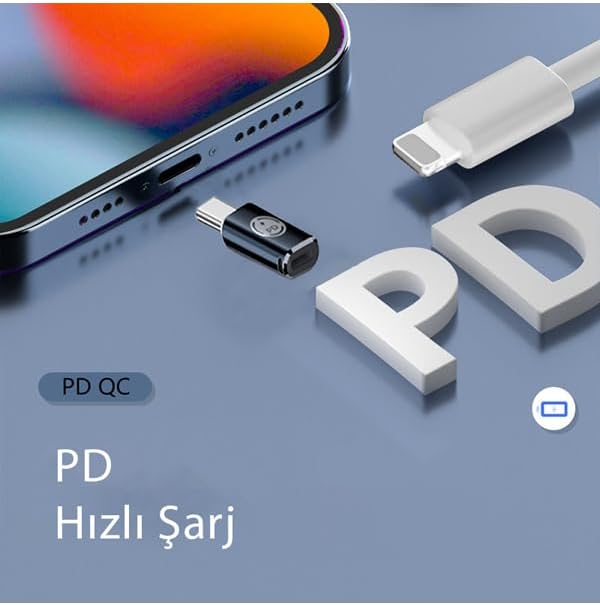 35W Lightning to Type C 15 Max Pro Plus Yuva Çevirici Hızlı Şarj Aktarımı OTG Dönüştürücü Gri OTGTM-G