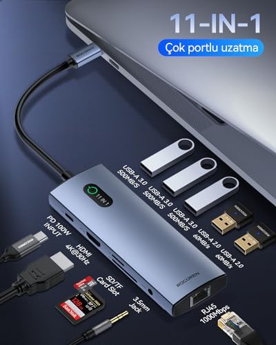 Alternative view of 11 Portlu 4K 30Hz HDMI Gigabit Ethernet SD TF Kart Okuyuculu 3.5mm USB Hub Çoklayıcı