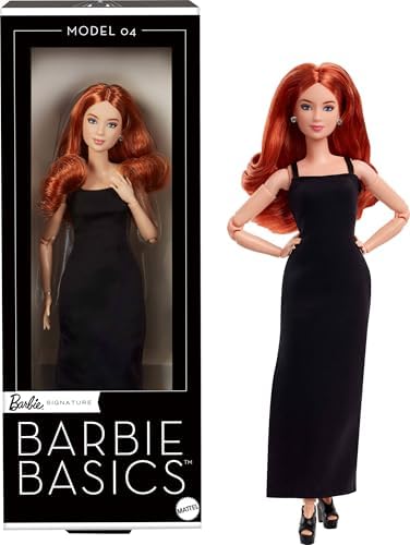 Basics Model 04 koleksiyona uygun bebek, siyah mini elbisesi, botları ve standart kalıp kıyafetleriyle eklemleri bükülebilen, kafası değiştirilebilen, kızıl kıvırcık saçlı, JBH74