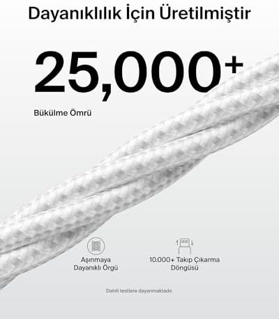 Alternative view of 2'li Örgülü USB-A - USB-C Kablo, 1,5 m, 15 W, Yumuşak, Esnek ve Hızlı Şarj Kablosu, 17 ve 16 Serisi, Galaxy S25, 10, iPad Pro ve Daha Fazlasıyla Uyumlu, Beyaz