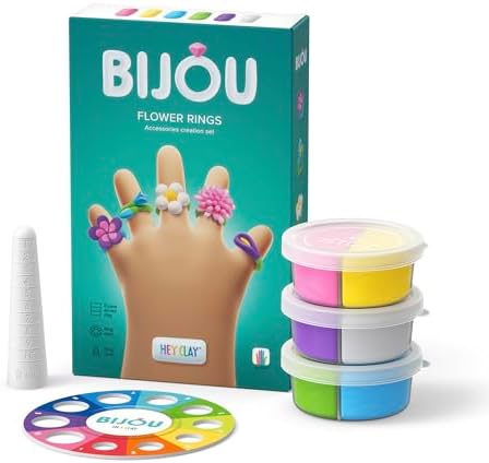 HEY CLAY Çiçek Yüzükler - Çocuklar için Hava ile Kuruyan Kil - 6 Kutu Kil Seti ve Şekillendirme Aletleri ile Eğlenceli ve Etkileşimli Talimatlar Uygulaması - Görsel 3