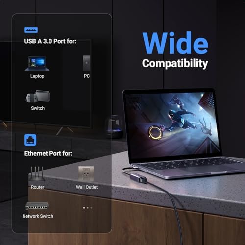 USB - Ethernet Adaptörü, Tak ve Çalıştır Ethernet Adaptörü, Alüminyum Kabuk, 1Gbps Gigabit - USB 3.0 Ağ Dongle, Switch, Laptop, MacBook, Windows, macOS, Linux ile Uyumlu - Görsel 3