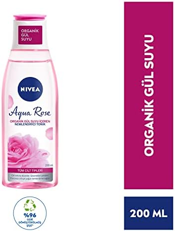 Aqua Rose Organik Gül Suyu İçeren Nemlendirici Tonik (200 ml), Tüm Cilt Tipleri İçin, Gözenek Arındırıcı, 24 Saat Yüz Nemlendirici