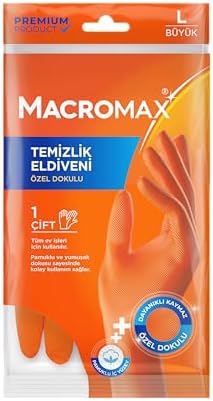 Macro Max Büyük Boy Large Beden Temizlik Eldiveni Pamuklu İç Yüzeyli, Kaydırmaz Desenli - Görsel 2