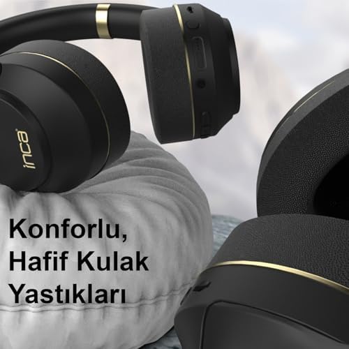 Inca IBK-503S Kablosuz 5.3 Bluetooth Hafıza Kart Destekli Kulak Üstü Kulaklık Siyah 400Mah 12 Saat pil ömrü Bluetooth, Micro SD Hafıza Kartı ve AUX modu desteği