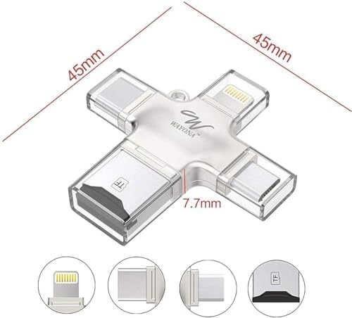 4'Ü 1 Arada Otg Kart Okuyucu Dört Bağlantı Noktası: Lightning + Tip C + Micro Usb + Usb Kart Okuyucu, Gümüş