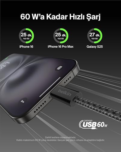 Alternative view of 2'li Örgülü USB-C - USB-C Kablo, 1,5 m, 60 W – Yumuşak, Esnek ve Hızlı Şarj Kablosu, 17 ve 16 Serisi, Galaxy S25, 10, iPad Pro ve Daha Fazlasıyla Uyumlu, Siyah