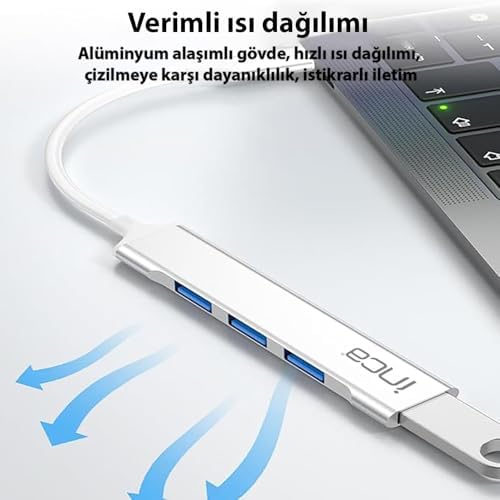 Alternative view of Inca IUSB-04TXT USB-C Hub, 4 Bağlantı Noktalı, 1x USB 3.0 + 3x USB 2.0, İnce Alüminyum Kasa