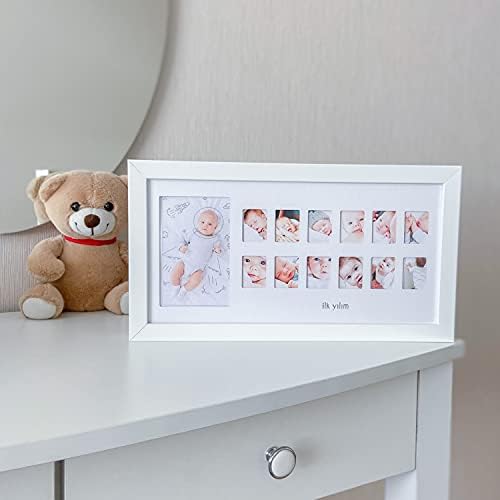 İlk Yılım Fotoğraf Anı Çerçevesi - Dekoratif Bebek Odası 12 Aylık Resim Hatıra Çerçevesi - Görsel 3
