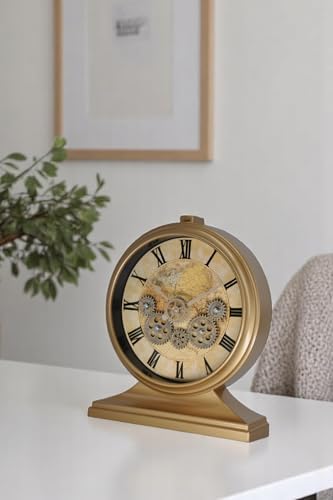Premium Serisi Modern Kadranlı Döner Çarklı 32x28 CM Ev ve Ofis Masa ve Duvar Saati Roma Rakamlı Harita Baskılı Gold