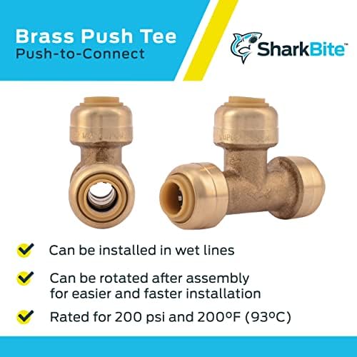 Alternative view of SharkBite 1/4 inç (3/8 inç OD) Tee, Pirinç Tesisat Bağlantısı Bağlantısı için İtin, PEX Boru, Bakır, CPVC, PE-RT, HDPE, U358LFA
