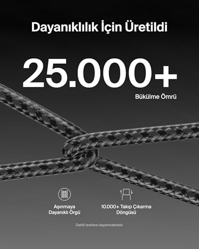 2'li Örgülü USB-C - USB-C Kablo, 1,5 m, 60 W – Yumuşak, Esnek ve Hızlı Şarj Kablosu, 17 ve 16 Serisi, Galaxy S25, 10, iPad Pro ve Daha Fazlasıyla Uyumlu, Siyah - Görsel 3