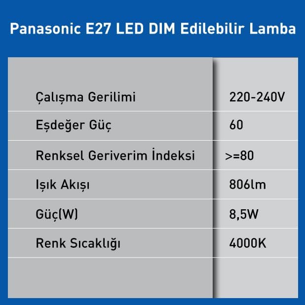 E27 LED Dim Lamba 8.5W 806LM 4000K