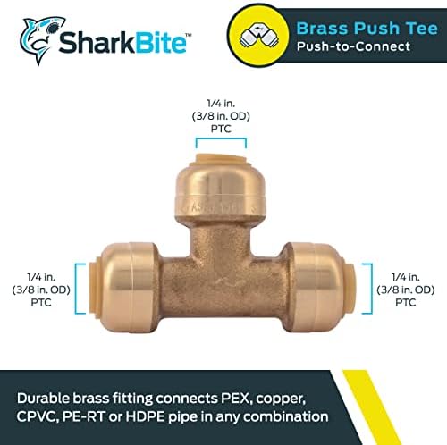 SharkBite 1/4 inç (3/8 inç OD) Tee, Pirinç Tesisat Bağlantısı Bağlantısı için İtin, PEX Boru, Bakır, CPVC, PE-RT, HDPE, U358LFA