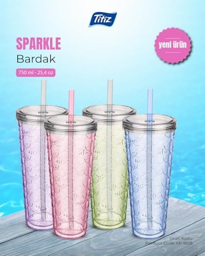 Sparkle Cam Şişe, 750 ml Kapasiteli, Mavi