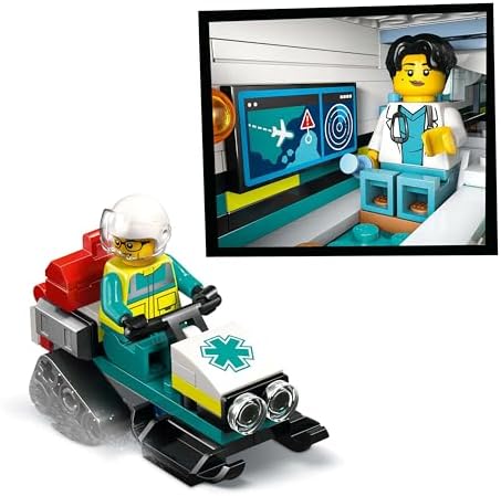 City Acil Hava Ambulans Uçağı 60465-6 Yaş ve Üzeri Çocuklar için Kar Motosikleti İçeren Kurtarma Oyuncak Yapım Seti, Doğum Günü Hediyesi (403 Parça)