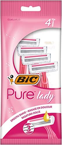 BIC Pure Lady Kadın Tıraş Bıçağı 4'lü Poşet (3 Bıçak), Aloe ile Zenginleştirilmiş Kayganlaştırıcı Jel Şerit