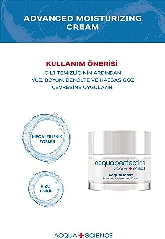Acqua Perfection AcquaBoost Yoğun Nemlendirici & UVA-UVB Güneş Koruma SPF 30, Besleyici, Yenileyici, Nemlendirici Yüz Kremi 50ml, Tüm Ciltler için