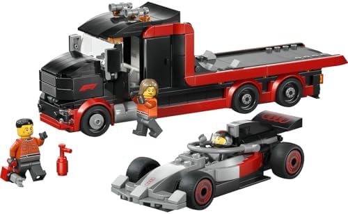 City F1 Yarış Arabalı F1 Sergileme Kamyonu 60493 – 7 Yaş ve Üzeri Çocuklar için Pilotu ve 2 Pit Ekibi Minifigürü İçeren Yaratıcı Oyuncak Yapım Seti, Hediye Fikri (508 Parça)